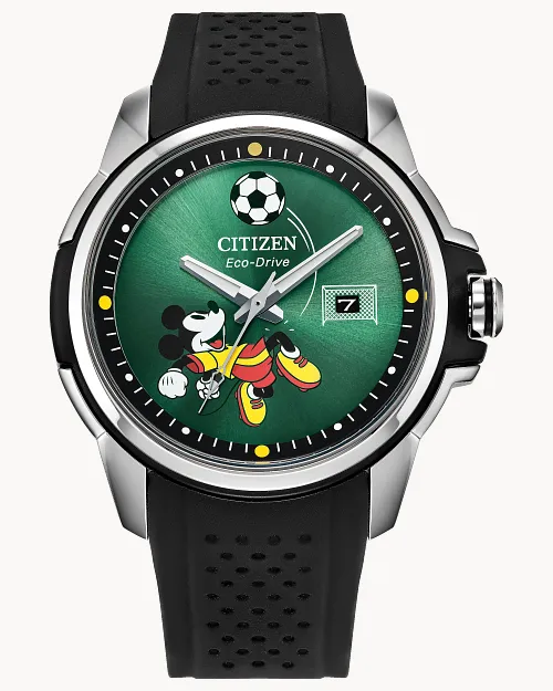 Mickey Mouse Goalie Green Dial Silicone Strap AW1656-08W | CITIZEN Mickey Mouse Goalie Green Dial Silicone Strap AW1656-08W | CITIZEN